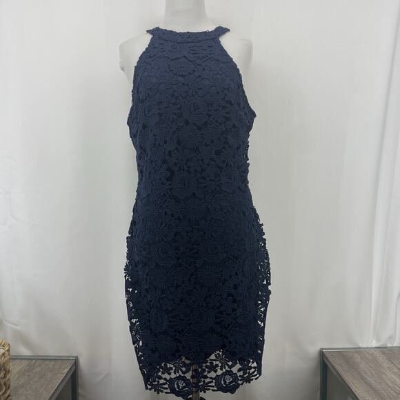 Lulu's Size Medium Love Poem Cocktail Dress Crochet‎ Lace Navy Blue Sleeveless - Picture 5 of 13
